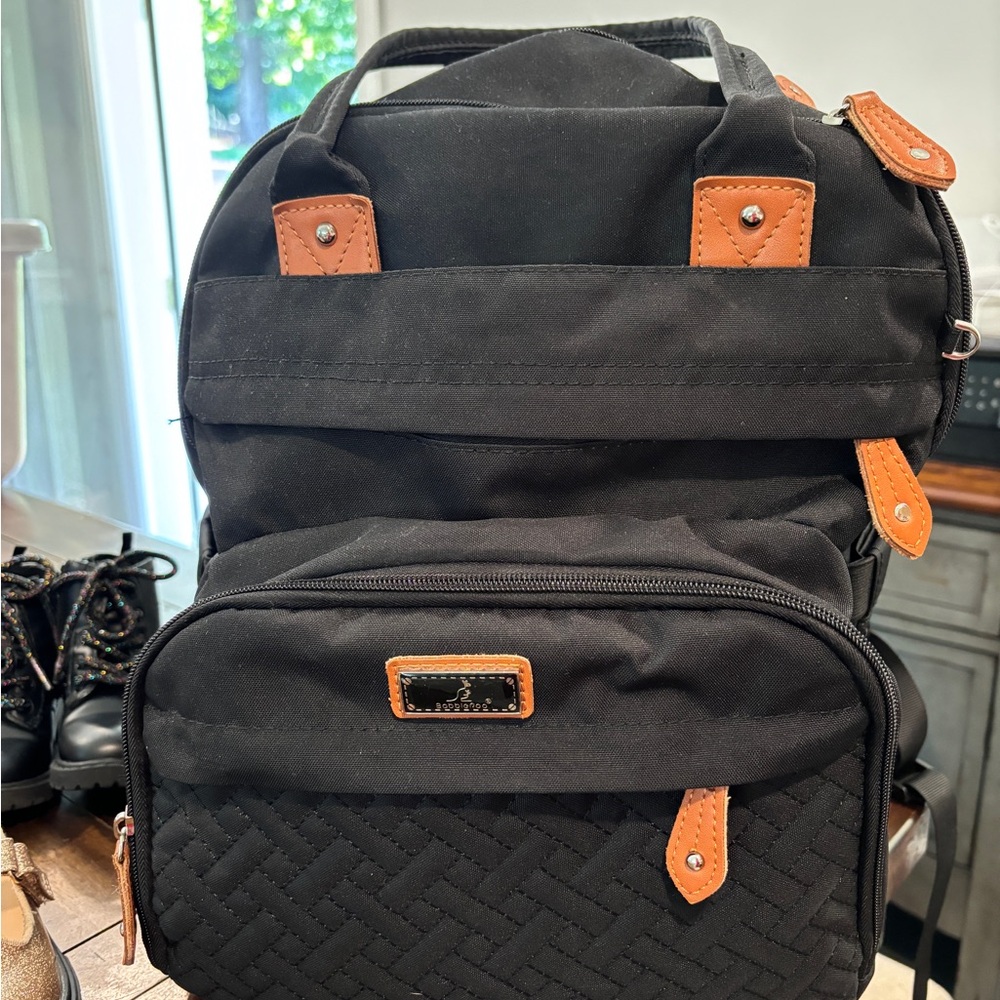 Stylish Black Backpack with Tan Accents